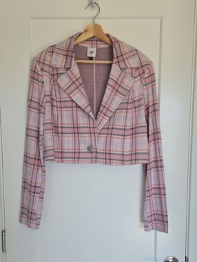 CAbi Pink Plaid Cropped Blazer